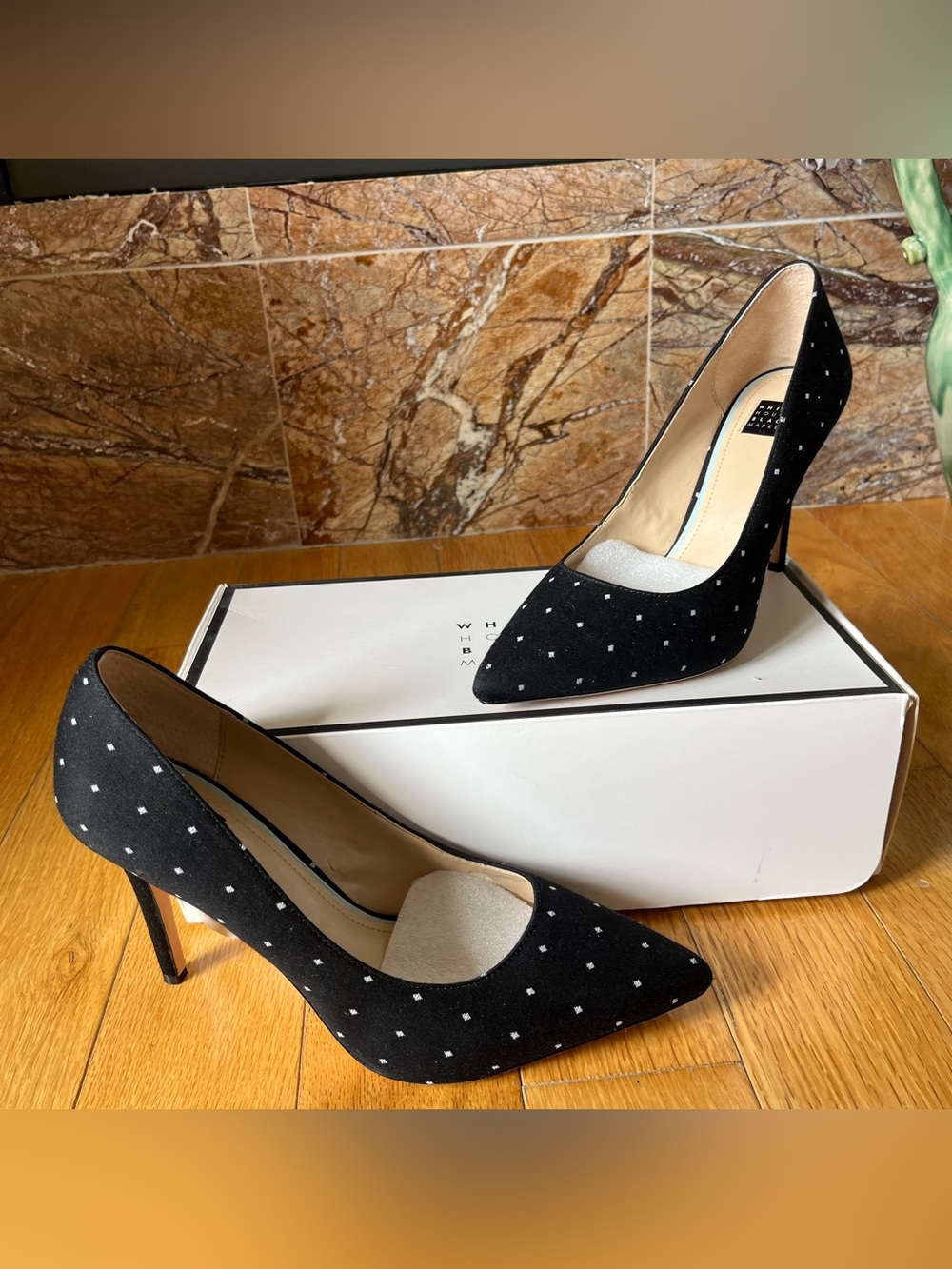 Black and White Polka Dot Pointed Toe Pumps